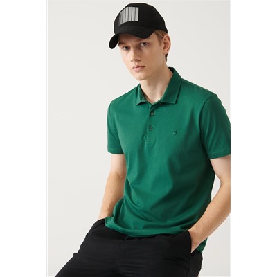 Зеленая футболка с воротником-поло, 100% хлопок, 3 пуговицы, стандартный крой