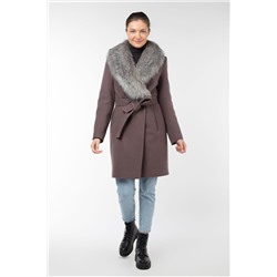02-2958 Пальто женское утепленное (пояс) Пальтовая ткань Серо-сиреневый