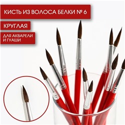 Кисть для рисования из волоса белки круглая № 6 короткая ручка