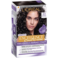 Краска для волос L'Oreal (Лореаль) Excellence Cool Creme, тон 3.11 - Ультрапепельный темно-каштановый