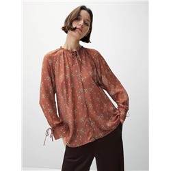 PRINTED SHIRT WITH GATHERED NECK