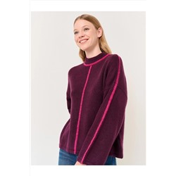 Темно-красный вязаный свитер свободного кроя с водолазкой и длинными рукавами