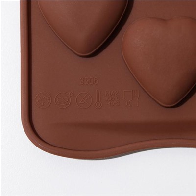 Форма для шоколада Доляна «Сердечки», силикон, 21×10,5×1,5 см, 12 ячеек, цвет коричневый