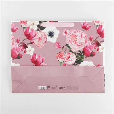 Пакет подарочный ламинированный горизонтальный, упаковка, Flower, L 40 х 31 х 11,5 см