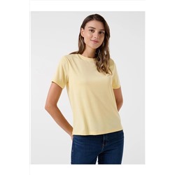 Светло-желтая базовая футболка прямого кроя с круглым вырезом и короткими рукавами 22K08TIZIANO