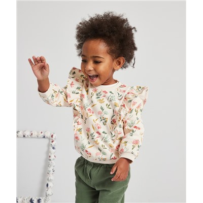 SWEAT EN COTON RECYCLÉ IMPRIMÉ FLEURI AVEC VOLANTS BÉBÉ FILLE