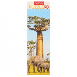 Пазлы 90 элементов 110*290 Hatber Панорама Слоны в саванне 90ПЗ4_27111