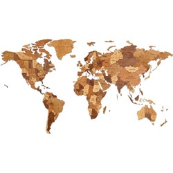 Карта мира деревянная Eco Wood Art Wooden World Map Choco World, объёмная, трёхуровневая, размер S, 100x55 см, цвет шоколадный