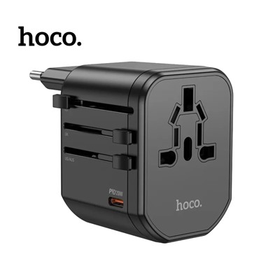 Универсальный адаптер Hoco AC15 Universal Travel Adaptor 2USB+ PD20W (черный)