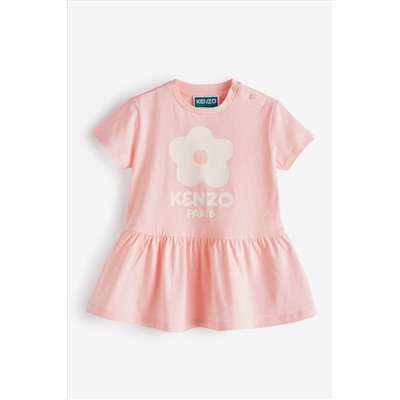 KENZO KIDS Baby Pink Flower Logo Print Short Sleeve Dress