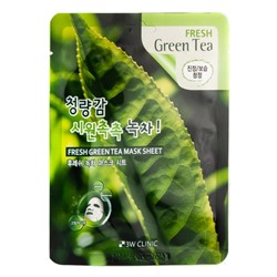 3W CLINIC Fresh Green Tea Mask Sheet Увлажняющая тканевая маска с экстрактом зеленого чая 23мл