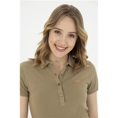 Женская базовая футболка цвета хаки с воротником-поло Скидка 50% в корзине