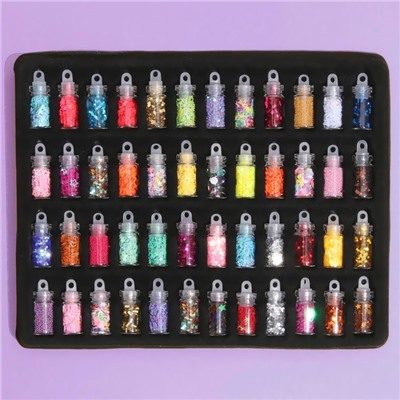 Ассорти для декора, в пластиковом органайзере, набор 48 бутылочек, разноцветные