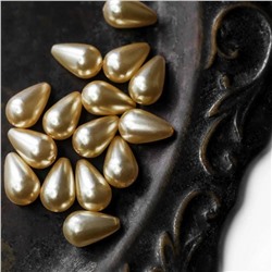 Бусина, имитация жемчуга "Капля", акрил, цвет бежево-золотистый, 16х10 мм