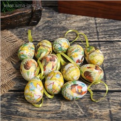 Декор пасхальный подвеска "Яйцо - петушок с цыплятами" набор 12 шт яйцо 3х4 см