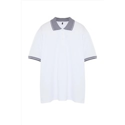 Белая футболка большого размера стандартного/нормального кроя с воротником-поло TMNSS24BF00035