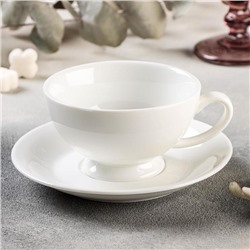 Чайная пара фарфоровая Magistro «Бланш», 2 предмета: чашка 250 мл, блюдце d=15,5 см, цвет белый