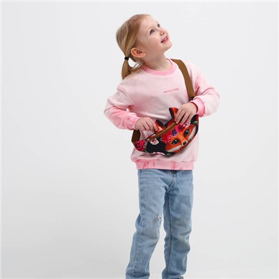 Сумка детская для девочки поясная "Лисёнок", на молнии, наружный карман, цвет чёрный/коричневый
