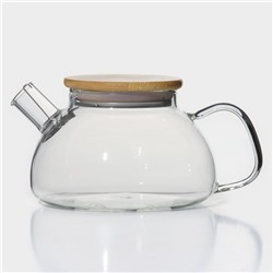 СКИДКА -33% Чайник стеклянный заварочный с бамбуковой крышкой и металлическим фильтром «Эко», 800 мл, 20×13×12 см