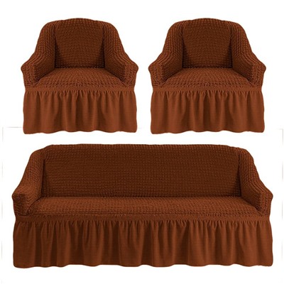 Чехол на диван трехместный,  два кресла, коричневый