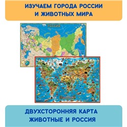 Двусторонняя карта. Животные и РФ детская