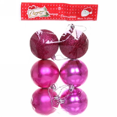 Новогодние шары 6 см (набор 6 шт) "Микс фактур", Розовый (пакет)