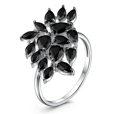 Кольцо из серебра с чёрной шпинелью родированное