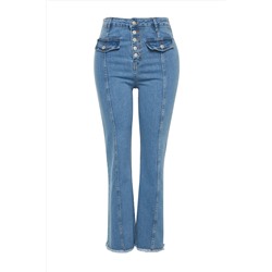 Синие широкие джинсы с высокой талией и строчкой TBBAW24CJ00023