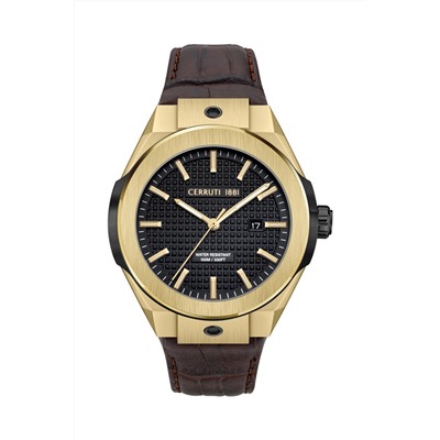 Reloj de cuarzo de piel Ruscello Slim - Marrón oscuro y dorado