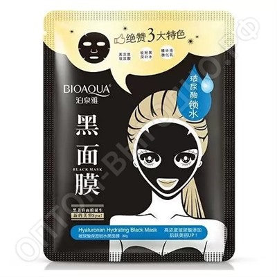 Черная тканевая маска для лица с гиалуроновой кислотой для глубокого увлажнения кожи Bioaqua