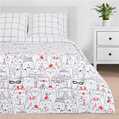 Новый год. Постельное белье Этель 1.5 сп Xmas cat 143*215 см, 150*214 см, 70*70 см - 2 шт