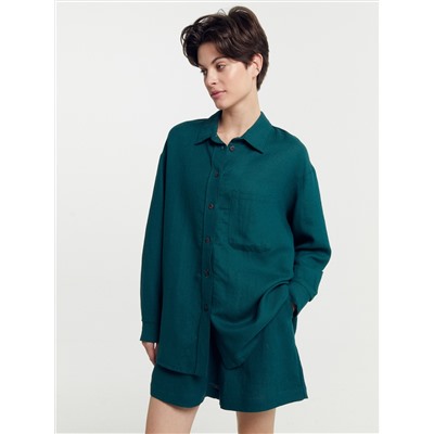 Рубашка женская изумрудно-зеленая из льна и вискозы