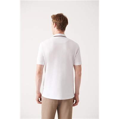 Белая футболка с воротником-поло, 100% хлопок, стандартный крой, с кнопками