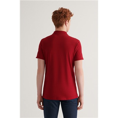 Бордово-красная классная футболка с воротником поло из 100 % хлопка стандартного кроя