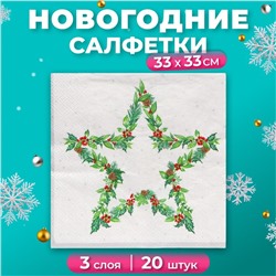 Новогодние салфетки бумажные Home Collection «Рождественская звезда, серебро», 3 слоя, 33х33 см, 20 шт