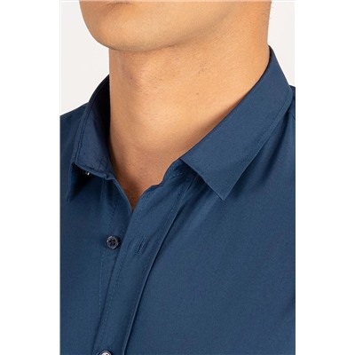 Slim Fit Easy Iron Пот поглощает дышащую текстуру Держатель для галстука Four Seasons Темно-синяя мужская рубашка DR220054-47