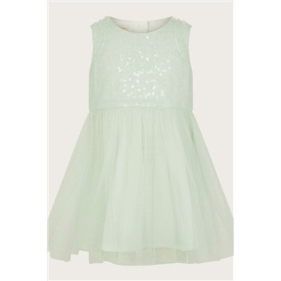 Monsoon Baby Green Priscilla Sequin Ruffle Dress