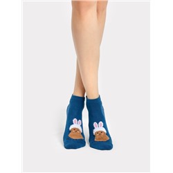 Носки женские укороченные синие с рисунком в виде зайки