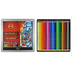 Набор высококачественных художественных цветных карандашей Polycolor "KOH-I-NOOR" 3824 в металлической коробке, 24 цвета