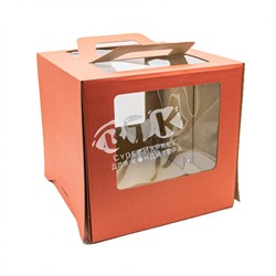 Коробка для торта с окном и ручками Красная 26х26х25 см VTK