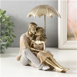 Сувенир полистоун "Влюблённая пара под зонтом - нежность" бежевый 18х18х10 см