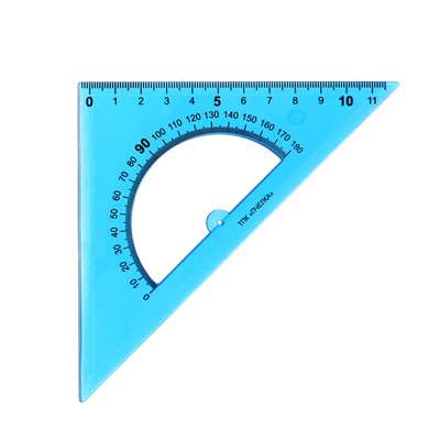 Треугольник 12 см, 45°, Calligrata, с транспортиром, пластик, прозрачный микс
