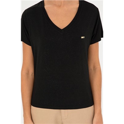 Женская серебристо-черная футболка с v-образным вырезом Неожиданная скидка в корзине
