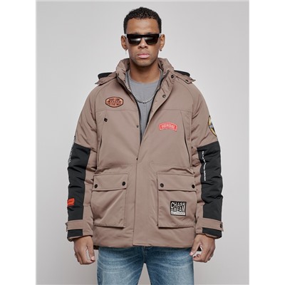Куртка мужская зимняя с капюшоном молодежная коричневого цвета 88906K