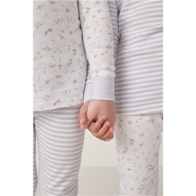 The White Company Organic Cotton Slim Fit Spring Scene & Stripe Set Of Two White Pyjamas