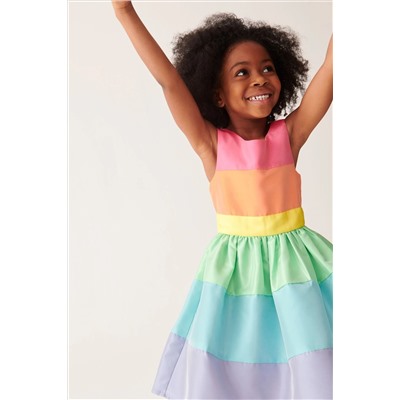 Little Bird by Jools Oliver Colourful Pastel Striped Occasion Dress with Bow