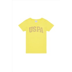 Неоново-желтая базовая футболка с круглым вырезом для девочек Неожиданная скидка в корзине
