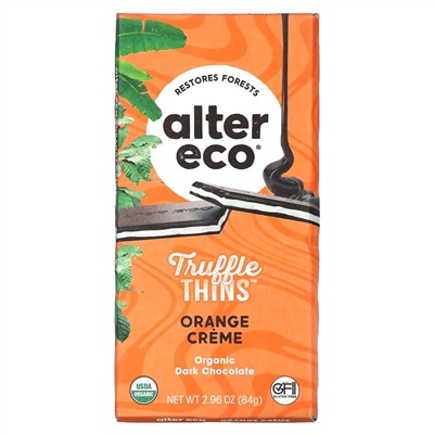 Alter Eco, Trumble Thins, органический темный шоколад, апельсиновый крем, 84 г (2,96 унции)