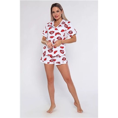 Пижамный костюм с шортами - Губы - 908 - белый, красный