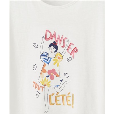 LE T-SHIRT BLANC EN COTON BIOLOGIQUE AVEC FLOCAGE DANSE